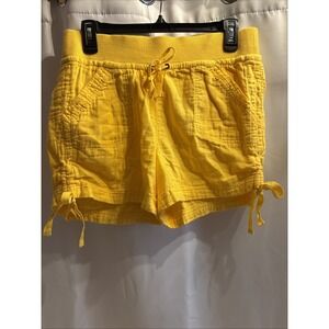 Roz&Ali Shorts Womens 10 Yellow Casual Shorts Drawstring Roll Tab Rouching Sides